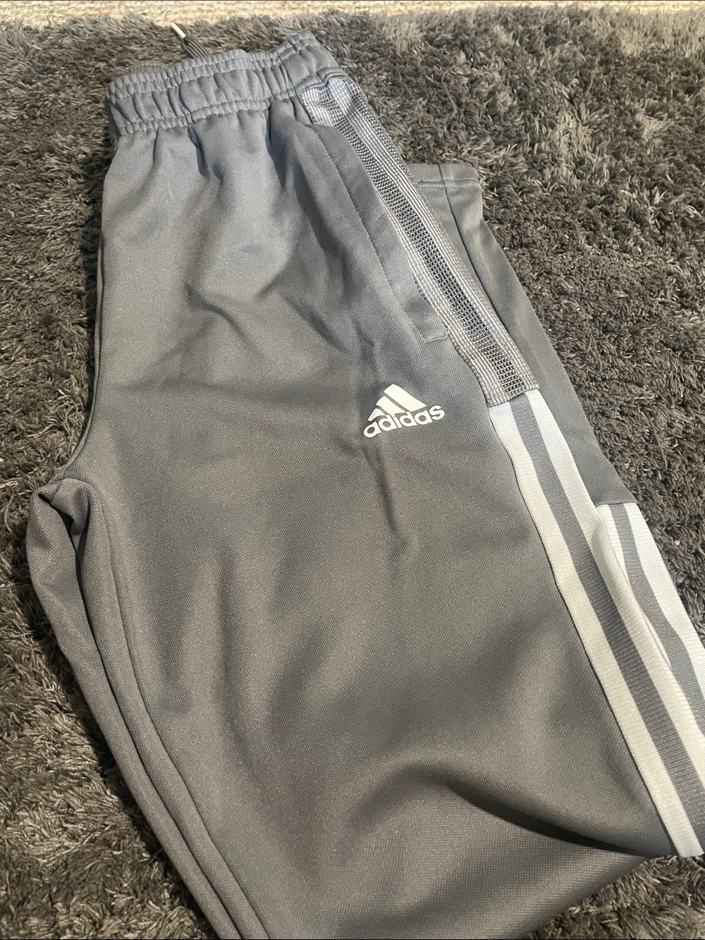 adidas Kids Charcoal Gray Jogger Pants with Light Gray Side Stripes